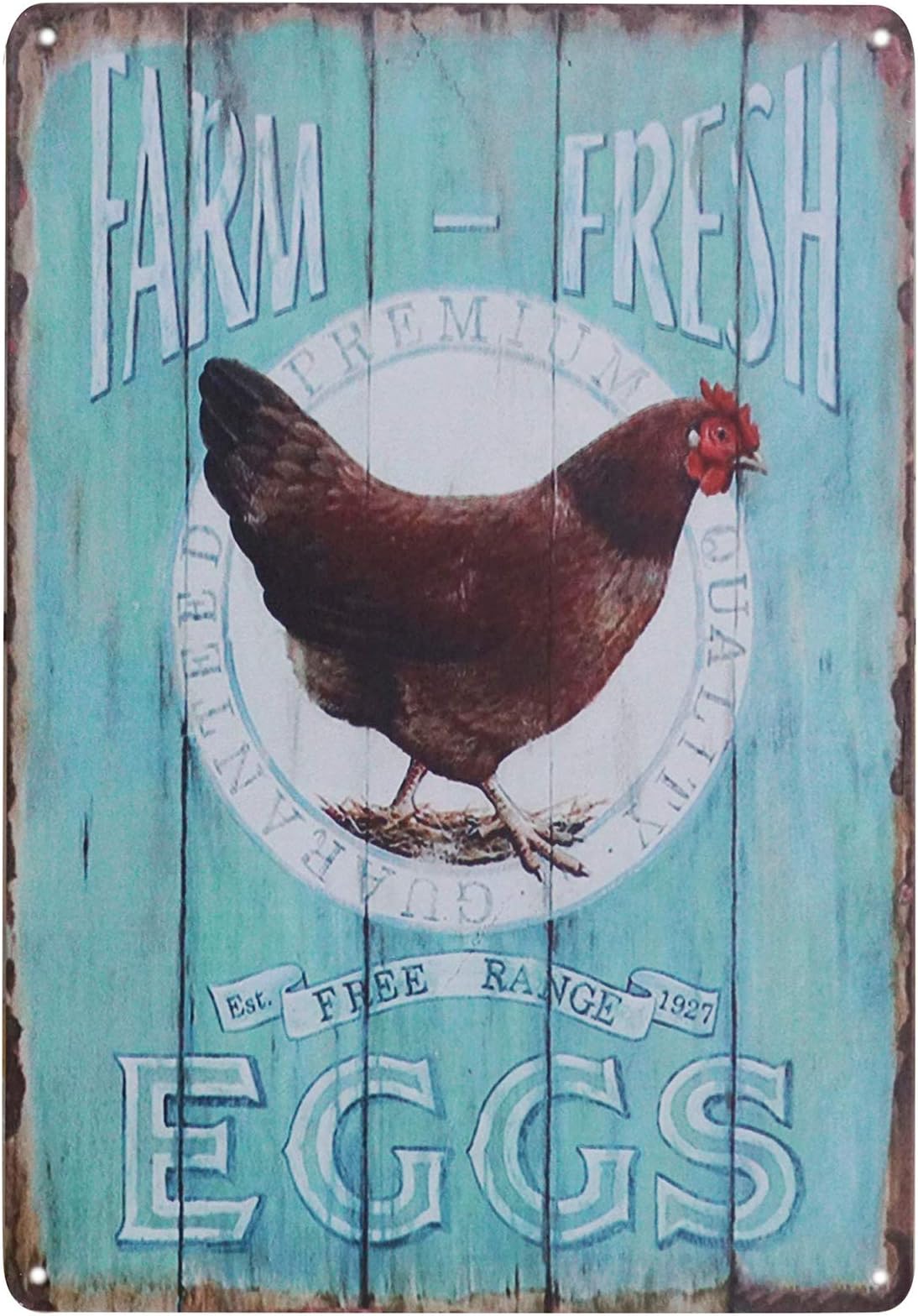 TISOSO Tin Signs Farm Fresh Free Range Eggs Retro Vintage Tin Bar Sign Country Home Decor Garage Sign Bar Wall Decor Art Poster 8X12Inch