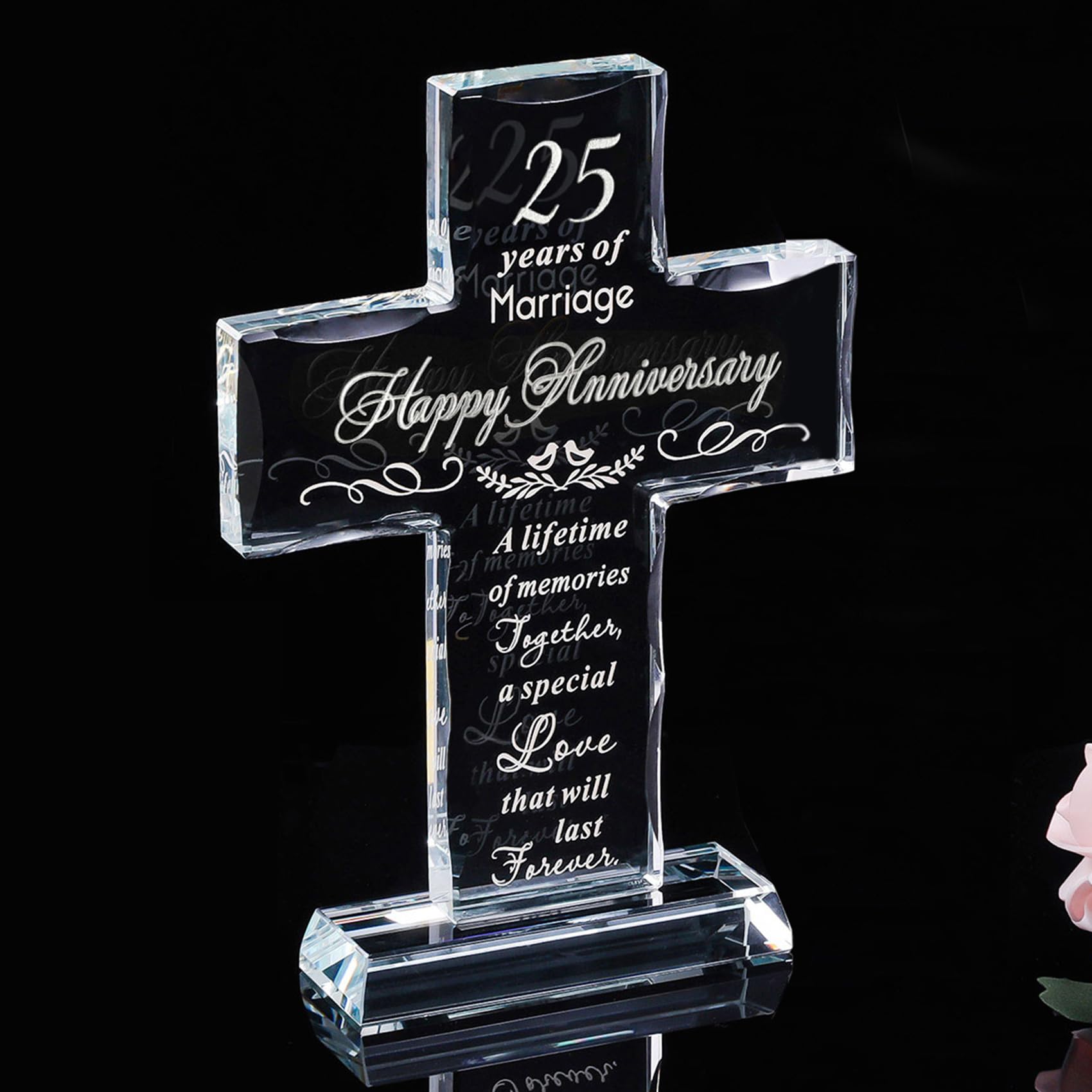 Movdyka Silver 25th Wedding Anniversary Cross Gifts for Couples, 25 Years of Marriage Standing Cross Paperweights Ornaments