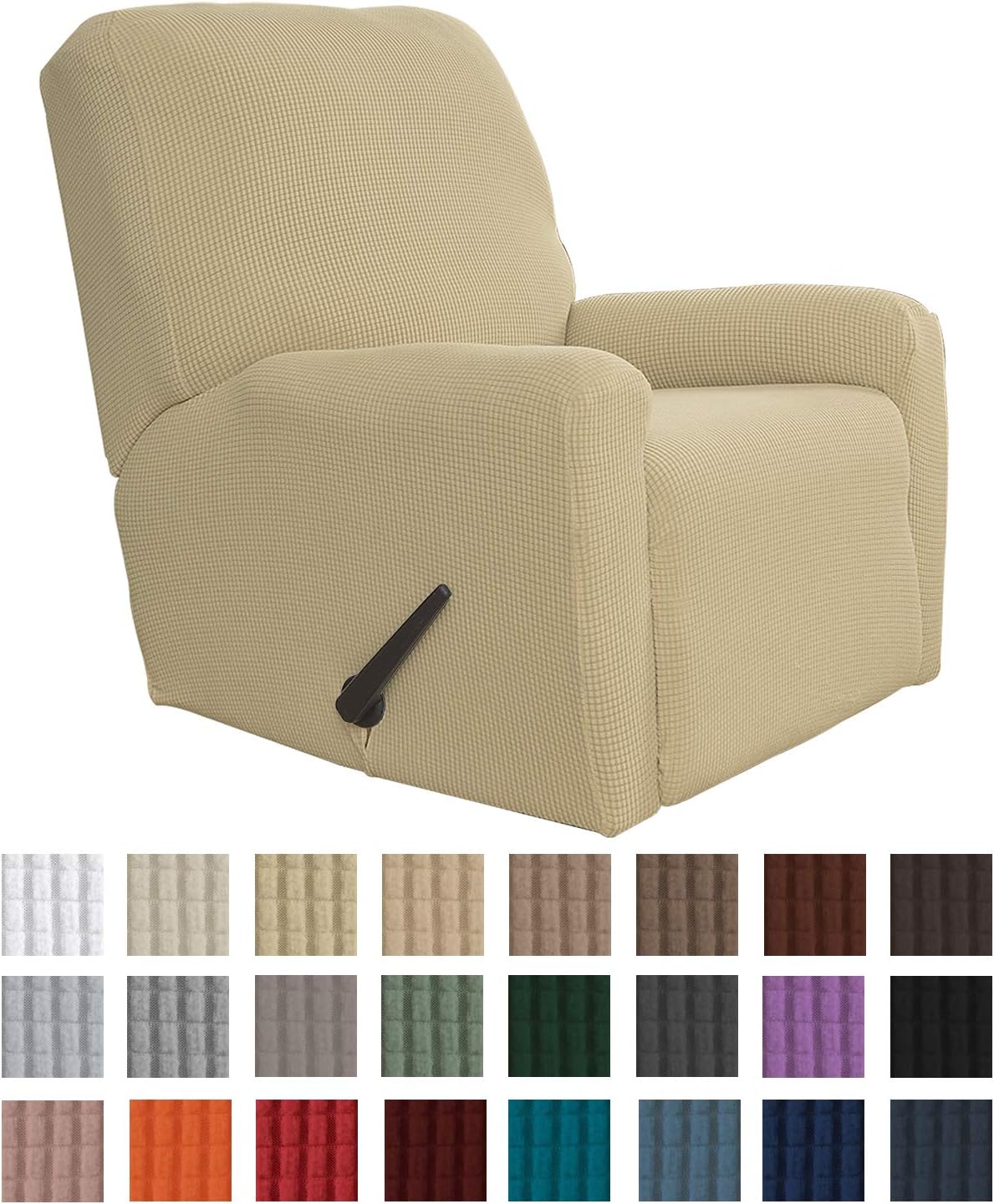 Greatime Recliner Stretch Sofa Slipcover Sofa Cover 4-Pieces Furniture Protector Couch Soft with Elastic Bottom Kids, Spandex Jacquard Fabric Small Checks(Recliner,Beige)