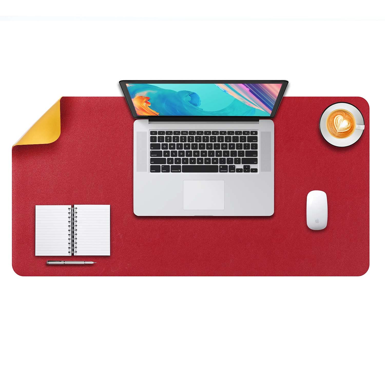 Desk Pad Large, Desk Mat, Extended Mouse Mat, Mouse Pad XL, Desk Blotter, DOBAOJIA Laptop Pad Writing Pad for Office/Home, Dual-Side Use PU Leather Waterproof 31.5" X 15.7" (Red/Yellow)