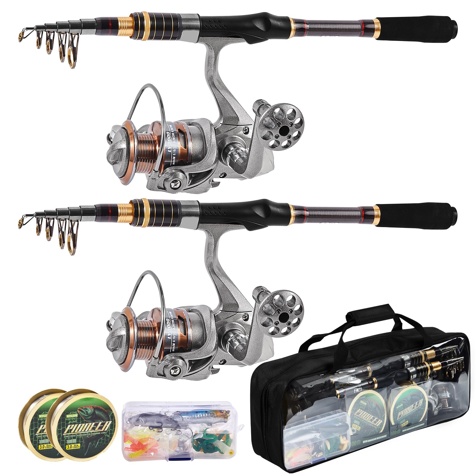 Luyianxi Fishing Rod and Reel Combo - 7.9FT Collapsible Fishing Kits, Carbon Fiber Fishing Pole Spinning Reel Lures Set with Carrier Bag, Fishing Gear for Adults Travel Saltwater Freshwater