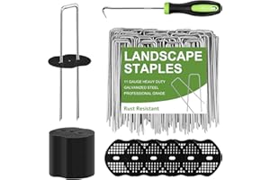 Garden Stakes Kit, 50PK Landscape Staples + 50PK Gaskets + 1PK Hook, Galvanized Weed Barrier Fabric Stakes Landscaping SOD Pi