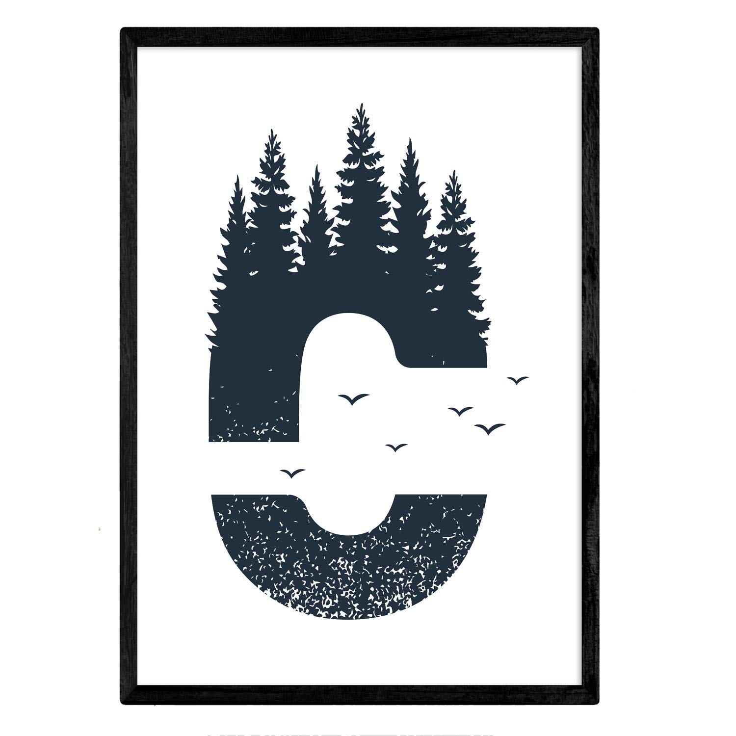 Nacnic Letter C with forest and birds. Naturaleza.Posters of letters with design. A3 size unframed — image 1
