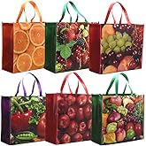 FENELY 6 Pack Reusable Grocery Bags for Shopping, Foldable Large Tote Bags Heavy Duty, Eco-Friendly Ripstop Waterproof
