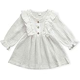 ACESTAR Toddler Baby Girl Gauze Long Sleeve Ruffle Dress Kids Solid Dresses Casual Party Dress Spring Fall Summer Outfit