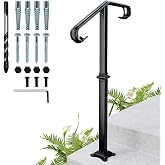 Single Step Handrail, 1 or 2 Steps Hand Rails for Outdoor Steps, Rust-Proof Wrought Iron Stair Railing for Seniors, Porch, Deck