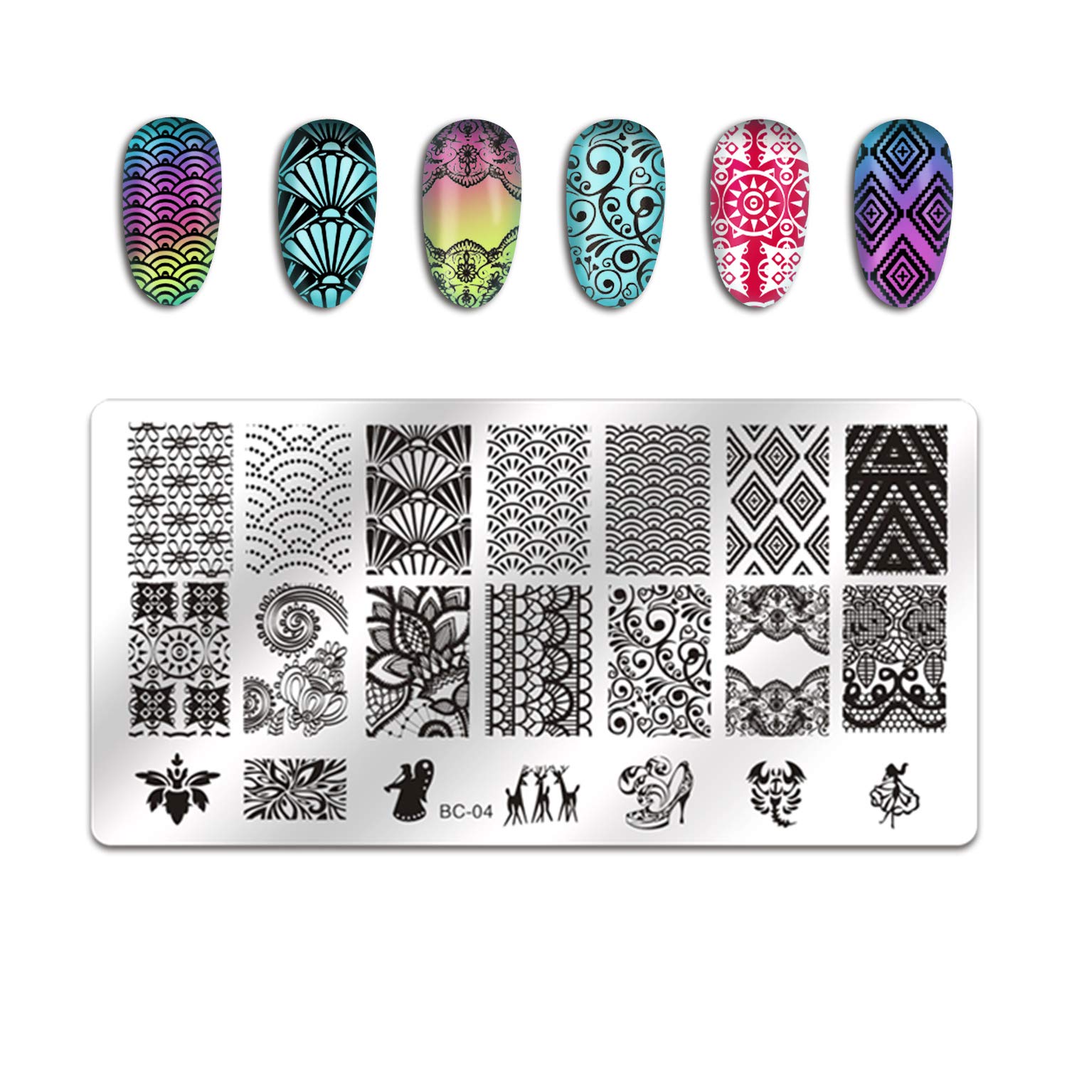 Biutee 5pcs Nail Stamping Plates + 1 Stamper + 1 Scraper Lace Flower Animal Pattern Nail Art Stamp Stamping Template Image Plate Nail Art Stamper Scraper Nails Tool : Beauty