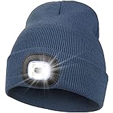MELASA Unisex Hat with Light, USB Rechargeable Hands Free Headlamp LED Beanie, Winter Gifts for Men Dad Father Husband Him