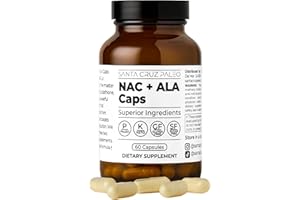 Santa Cruz Paleo, NAC + ALA Caps, NAC Supplement and Antioxidant Complex with Alpha Lipoic Acid and N-Acetyl Cysteine, Cellular Support and Nutrient Balance, Gluten Free, Keto, Paleo, 60 Capsules