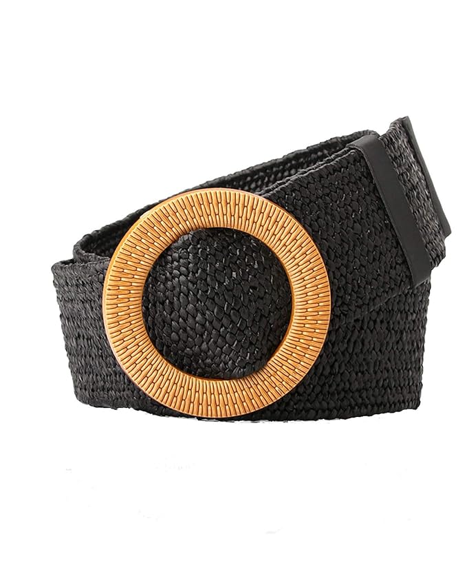 Buy Women Woven Rattan Wide Stretch Straw Belt(Black) at Amazon.in