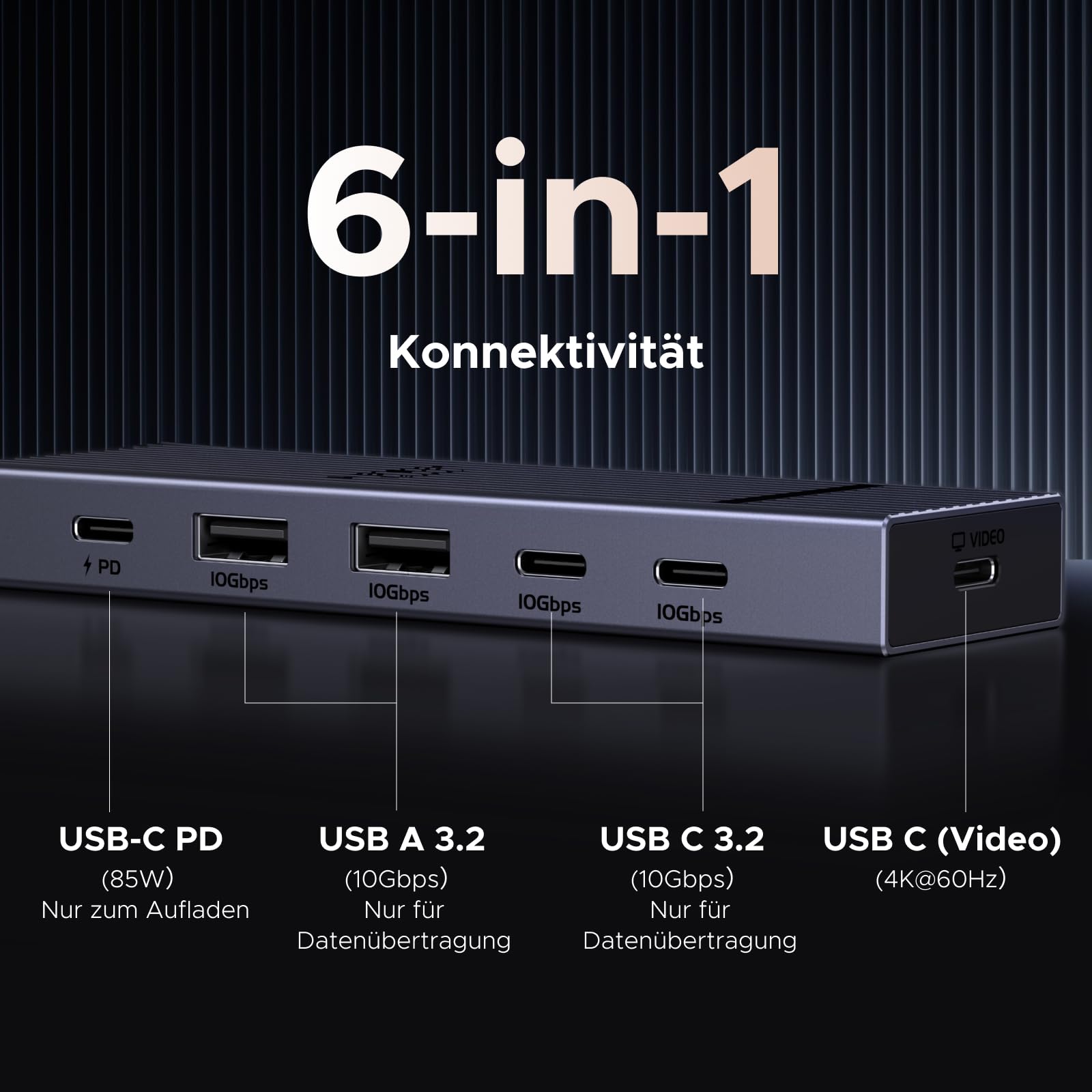 UGREEN Revodok Pro USB C Video Hub, Docking Station mit 4K@60Hz USB-C Anschluss, 10Gbps USB 3.2 Datenports, PD 100W, Multiport Adapter Kompatibel mit Tragbarem Monitor, AR-Brille, MacBook usw. 2