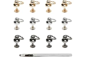 Leather Rivets 12 PCS Brass Ball Studs Screw Rivets, 360 Degree Rotatable D Ring for Handbag Phone Case Belt DIY, Leather Cra