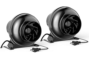 HealSmart 4 Inch Inline Duct Fan, 195 CFM Ventilation Fan, Exhaust HVAC Vent Blower for Hydroponics, Grow Tents, Basements, Attics, 2 Packs, Black