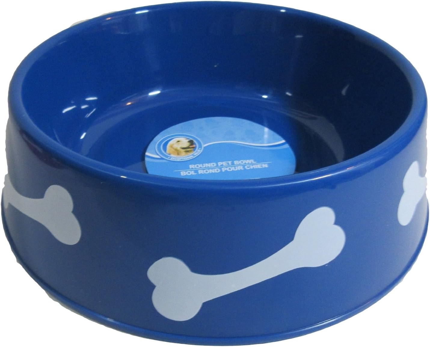 blue plastic dog bowl