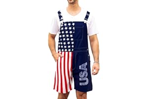 Adovigo Mens American Flag Overalls Shorts Romper Casual 4th of July Workout Jumpsuit
