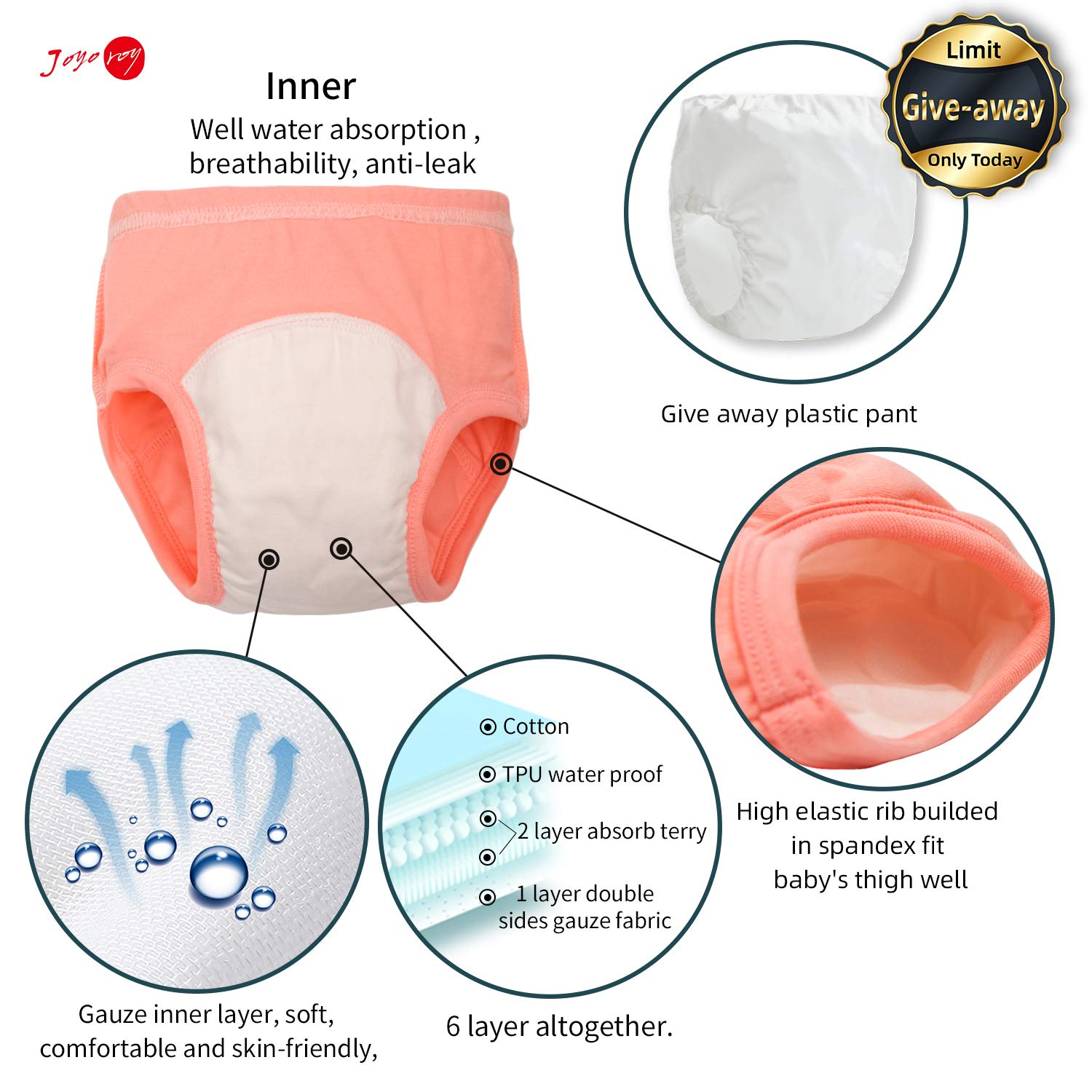 Joyo roy Joyo roy 1T6Pcs Training Diapers Toddler Underwear Girls Potty Training Pants Underwear For Toddler Girls Training Pants Toddler Potty Training Underwear Girls
