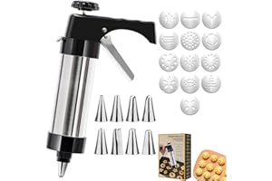 Cookie Press Gun Decorating Kit - Versatile Stainless Steel Cookie Maker with 13 Discs & 8 Icing Tips for DIY Cookies & Holid