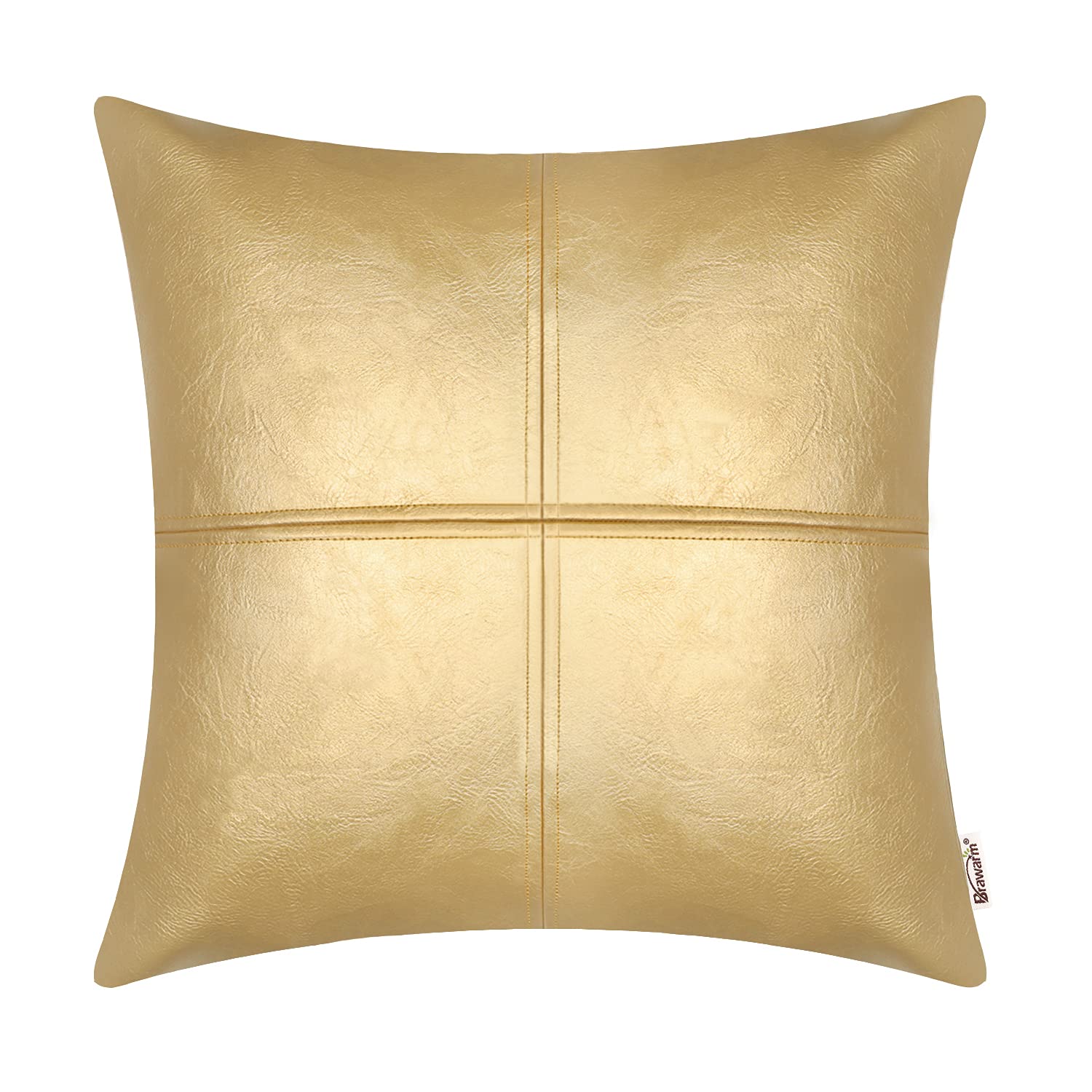 BRAWARM Decorative Throw Pillow Covers, Faux Leather Throw Pillow Covers, Hand Stitched Faux Leather Couch Cases, Living Room Accessories for Garden Bed, Gold, 45cm x 45cm