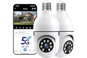 JCMNETE Light Bulb Security Camera Outdoor, 5G&2.4GHz WiFi Lightbulb Outdoor Camera Wireless, Two-Way Talk,Color Night Vision