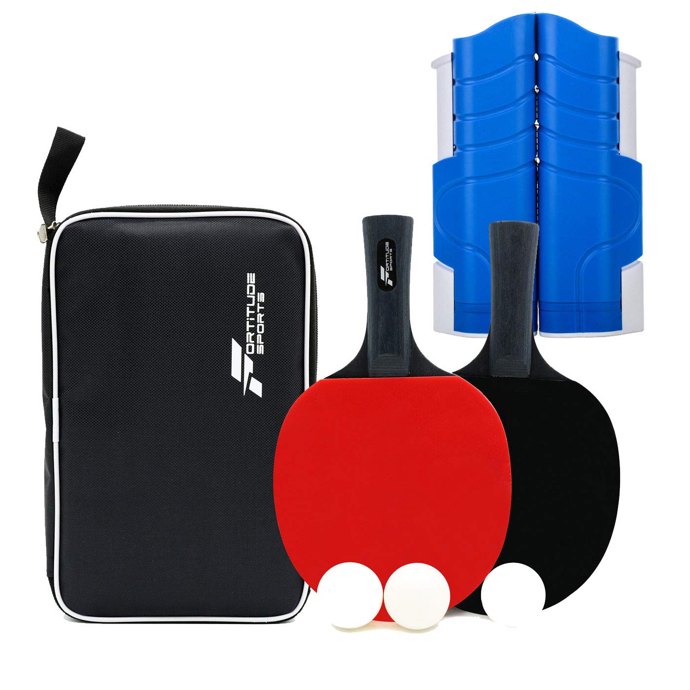 Fortitude Sports Table Tennis Set With Net | Ping Pong Set With 2 Rackets, 3 Balls and Portable Table Tennis Net | Table Tennis Bats and Balls with Retractable Net For Dining Table (Blue & White Net)