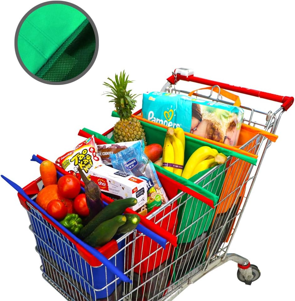 Trolley Bags -Cart Bags for Trolley Pack Of 4 Bags - Eco Friendly Reusable Grocery Bags Perfect For Shopping Carts - Detachable, Foldable & Reusable!