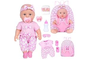 UZIDBTO 12 Inch Baby Dolls with Backpack Carrier Can Store Doll Clothes and Accessories,12" Reborn Baby Doll Set in Gift Box with Feeding Bottle Nipple Diaper for Kids Toddler Age 3+