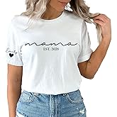 Custom Mama Shirt with Kids Names on Sleeve Personalized Mom Tshirt Mothers Day T Shirt Birthday Shirt for Mom Est 2026 for Her Plus Size Tees Mommy Tshirts Women Multicolor