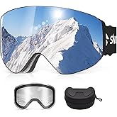 Snowalva Ski Goggles, Snowboard Goggles with 2 UV400 Anti-Fog Detachable Magnet Lenses for Men & Women Adult