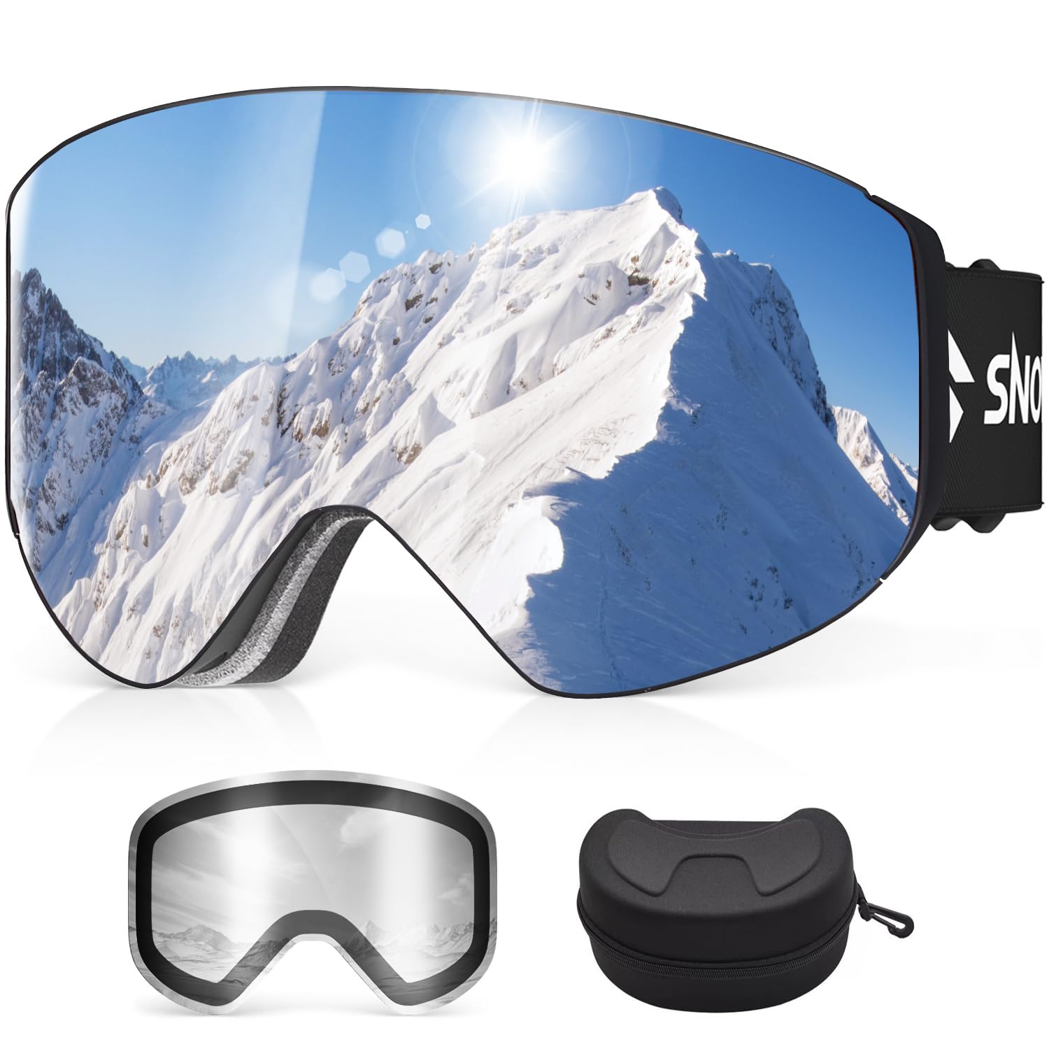 Photo 1 of Snowalva Ski Goggles, Snowboard Goggles with 2 UV400 Anti-Fog Detachable Magnet Lenses for Men & Women Adult