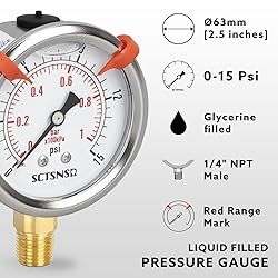 SCTSNSR 0 to 15 Psi Pressure Gauge, Glycerin Liquid