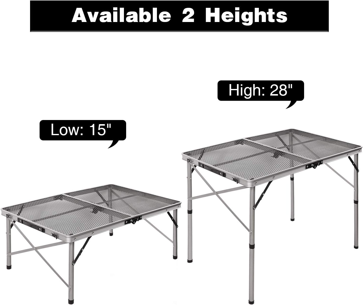 REDCAMP Aluminum Folding Grill Table for Camping, Adjustable Height Lightweight Portable Outdoor Grill Stand Table for Outside Picnic BBQ Beach, Sliver 36x24 : Sports & Outdoors