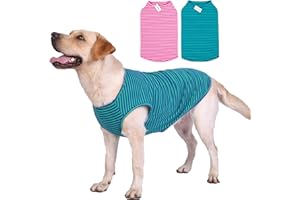 LEVIBASIC Dog Shirts Cotton Striped T-Shirts, Breathable Basic Vest for Puppy and Cat, Super Soft Stretchable Doggy Tee Tank Top Sleeveless, Fashion & Cute Color for Boys and Girls (XL, Pink+Green)