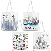 Paterr 4 Pcs City Souvenir Tote Bag-New York Chicago Seattle Los Angeles Boston San Francisco Paris Italy Las Vegas Nashville