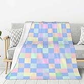 Throw Blanket for Couch Sofa and Bed - Checkered Style Pastel Colorful Print Fashion Soft Lightweight Comfy Fuzzy Throw Blanket, Warm Cozy Plush Flannel Throws for All Season