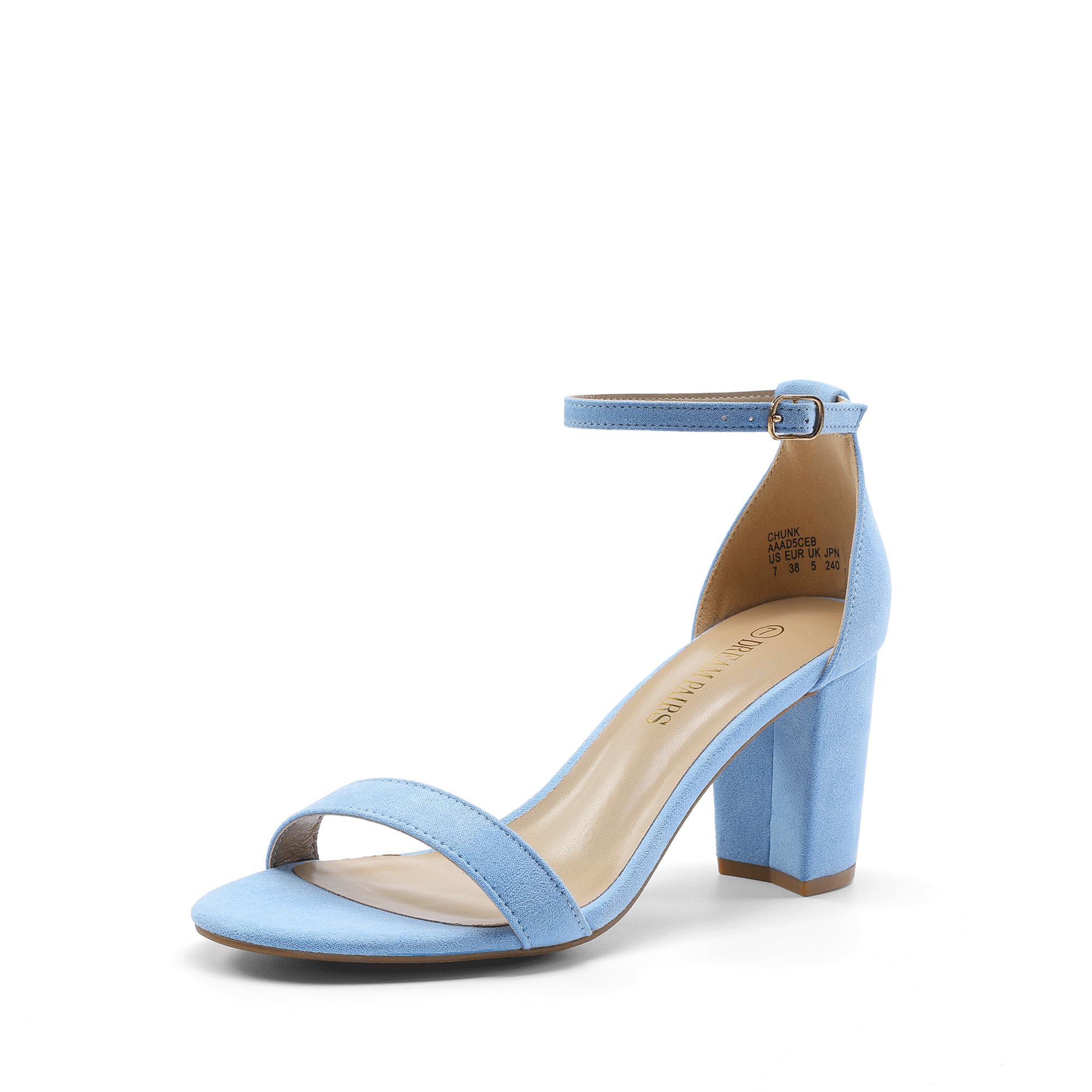 Photo 1 of DREAM PAIRS Women's Chunk Low Heel Pump Sandals,Size 9.5,Baby/Blue/Suede,CHUNK