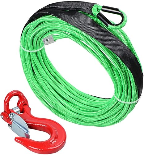 Amazon Co Jp 50フィート X 1 4インチ グリーン 7000ポンド 合成ウインチロープ ロックヒートガード レッド鍛造スチール 3 16インチ 1 4インチ 安全ラッチクレビスフック Diy 工具 ガーデン