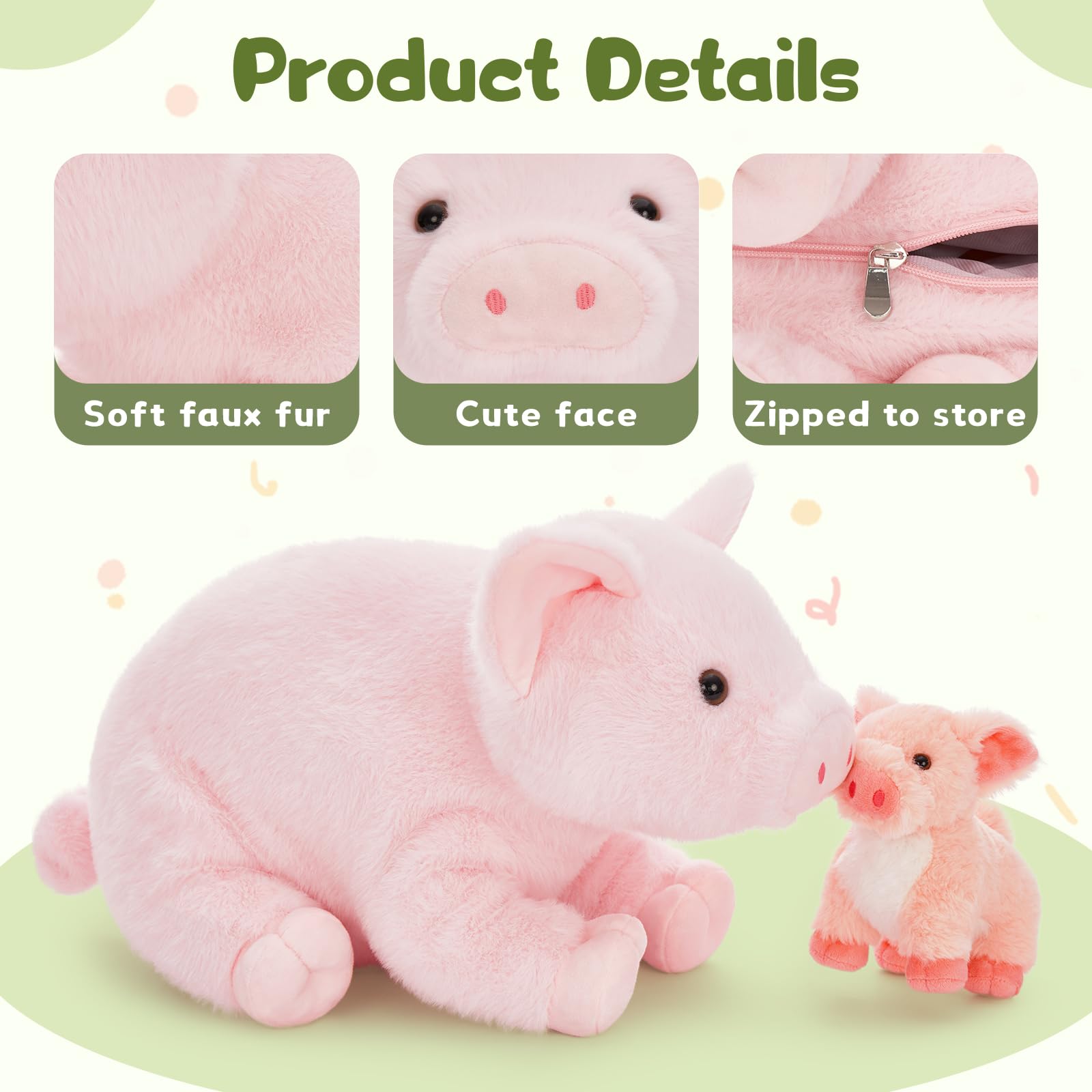 MorisMos groß Schwein Kuscheltier XXL mit 4 Babys im Bauch, süß Schweinchen Ferkel plüschtier, Pigteddy Spielzeug Geburtstag Weihnachten Geschenk Kinder 4