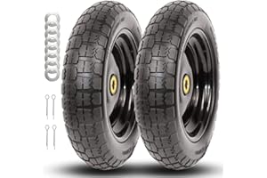 PONSYTOCN 13" Flat Free Solid Tire and Wheel for Carts Replacement Wheels,Wheelbarrow,Garden Cart,Trolleys,Hand Trucks and Yard Trailers(5/8" Bearings,Offset Hub 2.1") (2-Pack)
