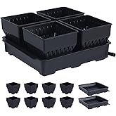 Cemome Seed Starter Pots with Tray, 8 Cell Reusable Square Nursery Pots for Seedlings with Drainage Holes, Indoor Outdoor Plastic Gardening Containers for Herbs, Flowers & Vegetables (Black)