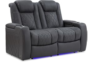 VALENCIA THEATER SEATING Valencia Tuscany Home Theater Seating | Premium Top Grain Italian Nappa 11000 Leather Wall-Hugging Recliner with Power Reclining, Lumbar Support & Headrest (Row of 2 Loveseat,Charcoal Grey)