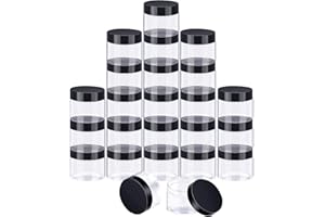 SATINIOR 24 Pieces Empty Clear Plastic Jars with Lids Round Storage Containers Wide-Mouth for Beauty Product Cosmetic Cream Lotion Liquid Butter Craft and Food (Black Lid, 2 oz)