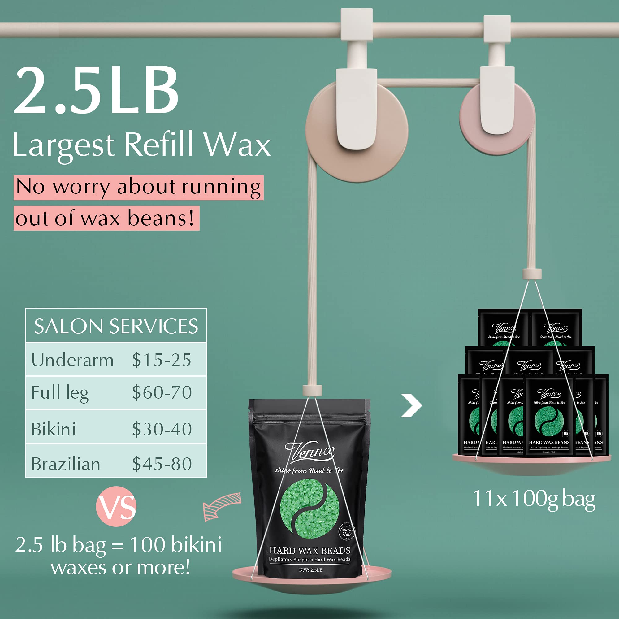 2.5lb Aloe Wax Beads - Hard Wax Beans for Coarse Hair Removal, Gentle Large Refill for Wax Warmer Kit, At-Home & Professional Smooth Waxing for Sensitive Skin Brazilian Bikini Face Eyebrow Leg