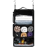 Surblue Hanging Shelves Travel Storage Bag Compression Packing Cube for Suitcase Collapsible with Extension Layer Large Capacity, Black,XL