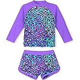 TUONROAD Girls 2 Pieces Rash Guard Swimsuit Long Sleeve Tankini for 4-10 Years