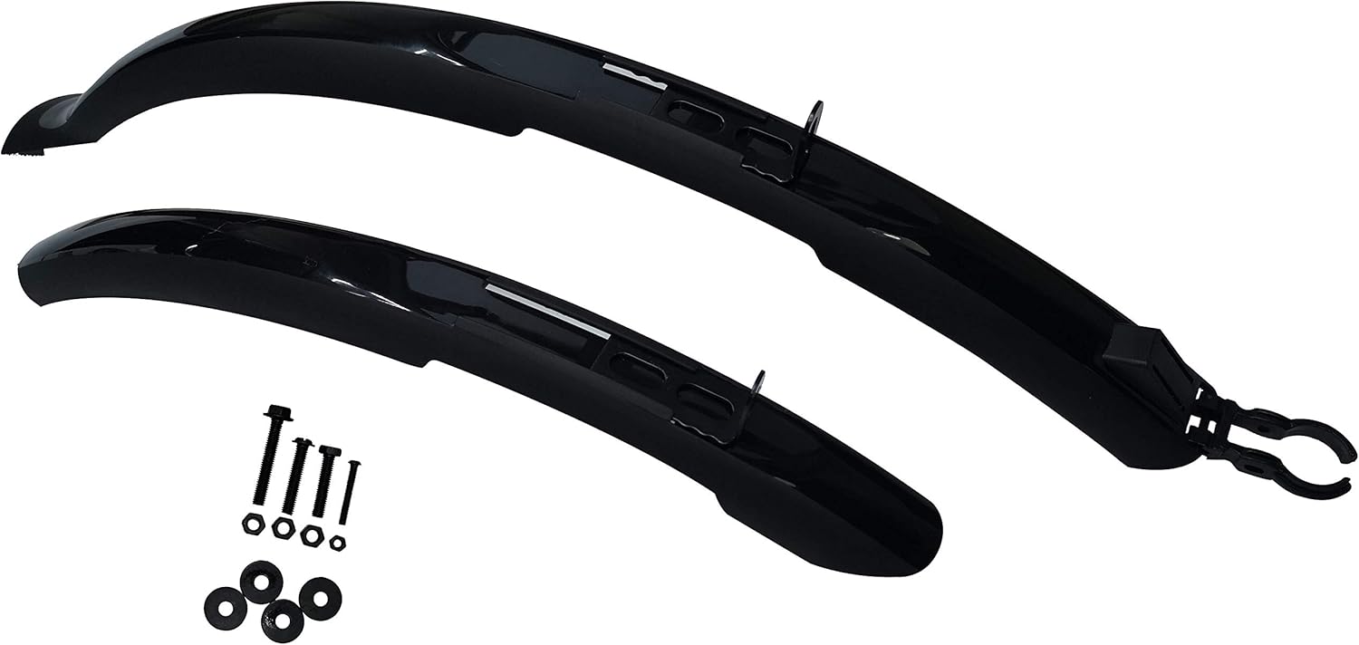 Stabiles Steck-Schutzblech fürs Fahrrad Vorderrad und Hinterrad 26 - 29 Zoll aus Kunststoff mit Halterung Schwarz für max. 40 mm breite Reifen