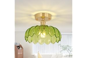 Shenmoyl Semi Flush Mount Ceiling Light, Gold Hallway Vintage Lights Fixture Ceiling with Green Peony Glass, Bulb Included, 4.72" Base Modern Ceiling Light Fixtures for Kitchen Bedroom