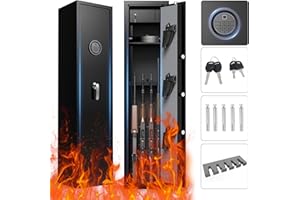HEANVO 3-5 Gun Safes for Home Rifle and Pistols, Rifle Gun Safe for Shotguns, Quick Access Biometric Large Gun Cabinet Lock, Adjustable Rack Gun Safe