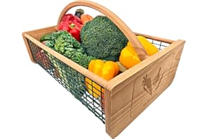 deceptia 16 Quart Large Garden Harvest Basket, Garden Baskets for Gathering Vegetables, Flowers, and Fruits, Natural Smooth Durable Wooden Frame and Coated Mesh, 19" L x 11" W x 5 1/2"