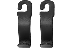 AMVOYOA Leather Car Seat Hooks - U-Shaped Purse Holder for Car, Fully Leather-Wrapped Headrest Hooks for Purses, Bags & Coats, Durable Seat Back Organizer for Travel & Daily Use (Black, 2 Pack)