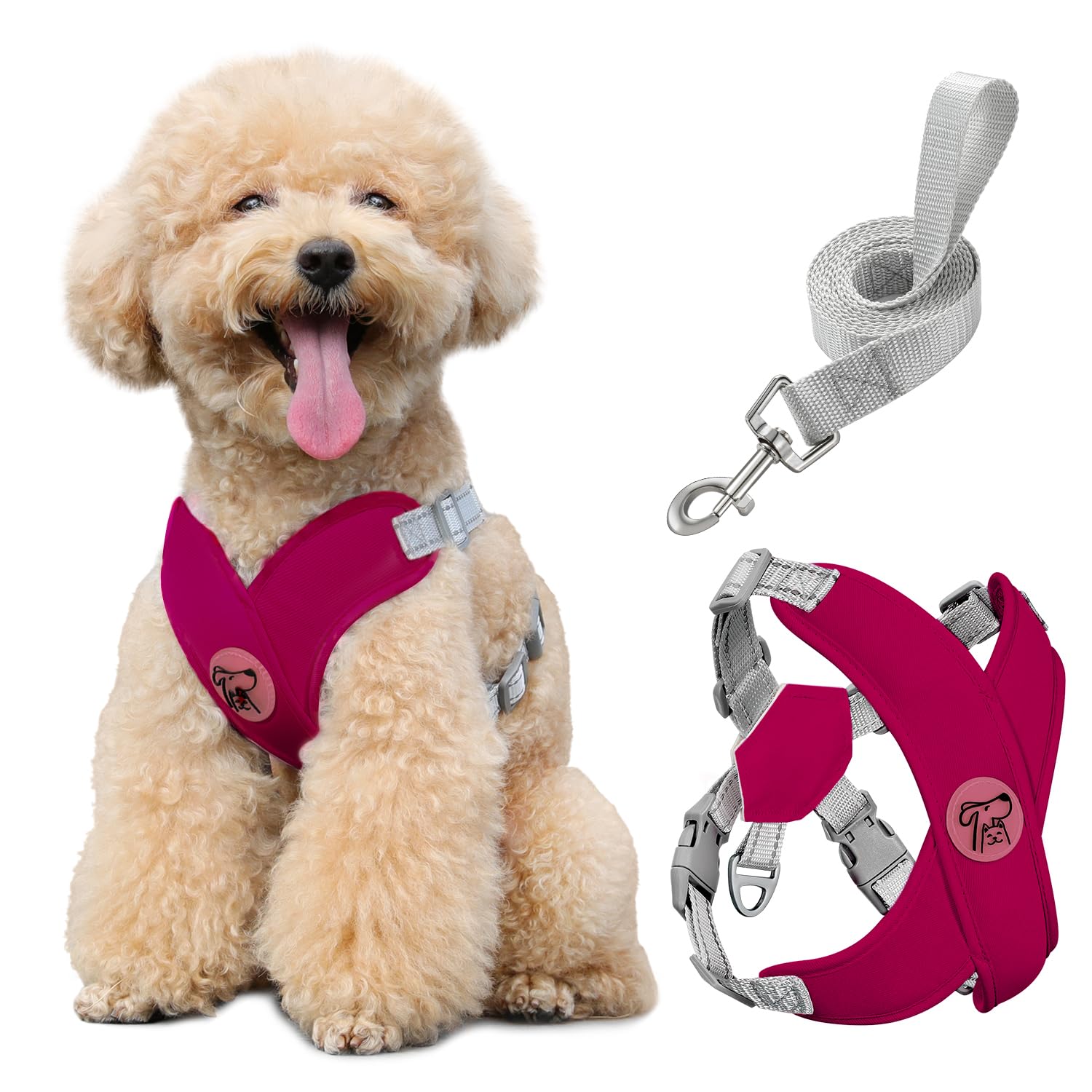Pawaboo Puppy Harness and Lead Sets, Small Dog Harness X-Frame No Pull No Choke, Dog Vest Harness Adjustable for Small Medium Sized Dogs, Soft Breathable Pet Harness Walking Outing, M, Magenta